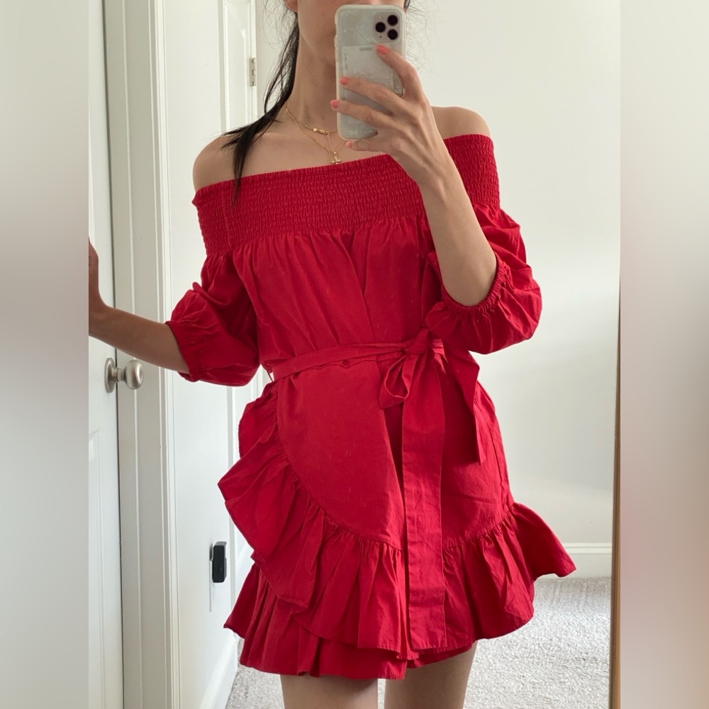 Tularosa Red Off-Shoulder Ruffle Mini Dress - Picture 3 of 8